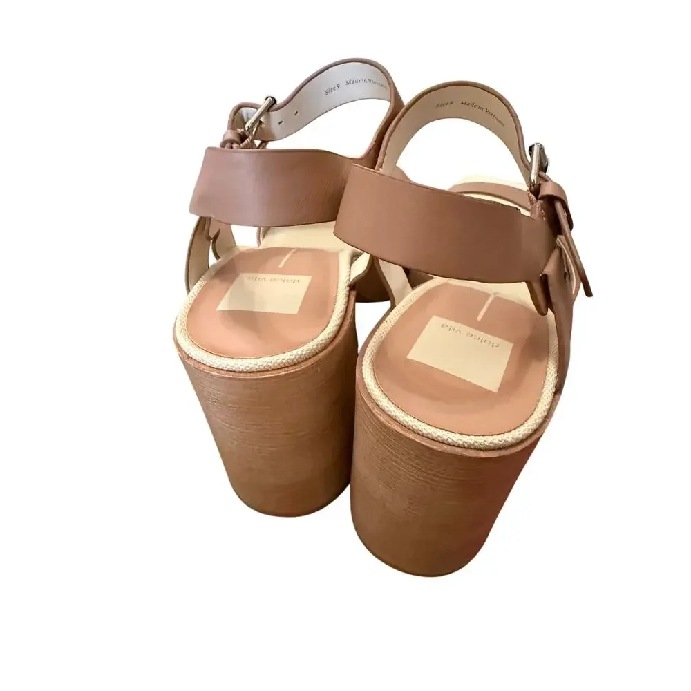 Dolce Vita Wallis Tan Leather Chunky Platform Heels Sandals Retro Festival Sz 9 - Picture 8 of 9
